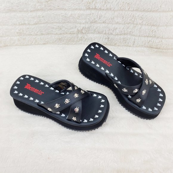Demonia Shoes - Flip Demonia Goth Slip On Wedge Sandals With Skull Studs Restocked